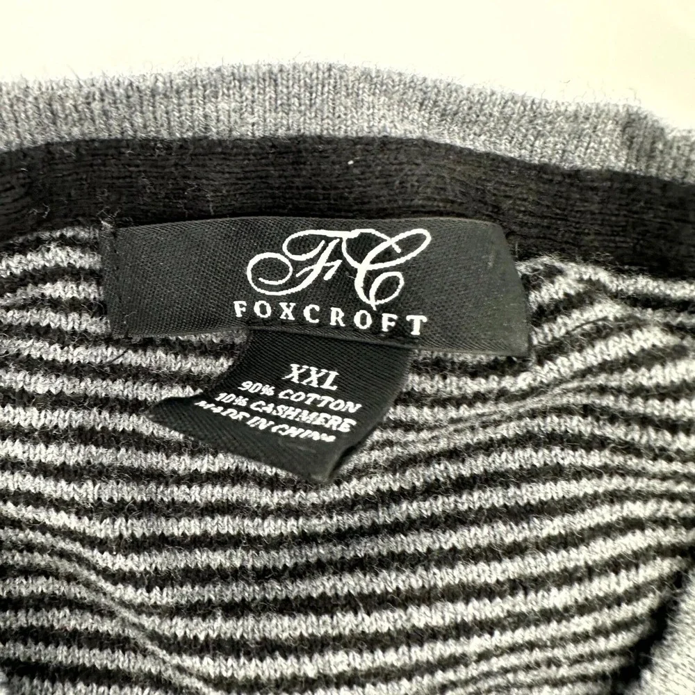 Foxcroft Sweater Mens 2XL Gray Knitted Ribbed Hem Stretch Raglan‎ Sleeve V Neck